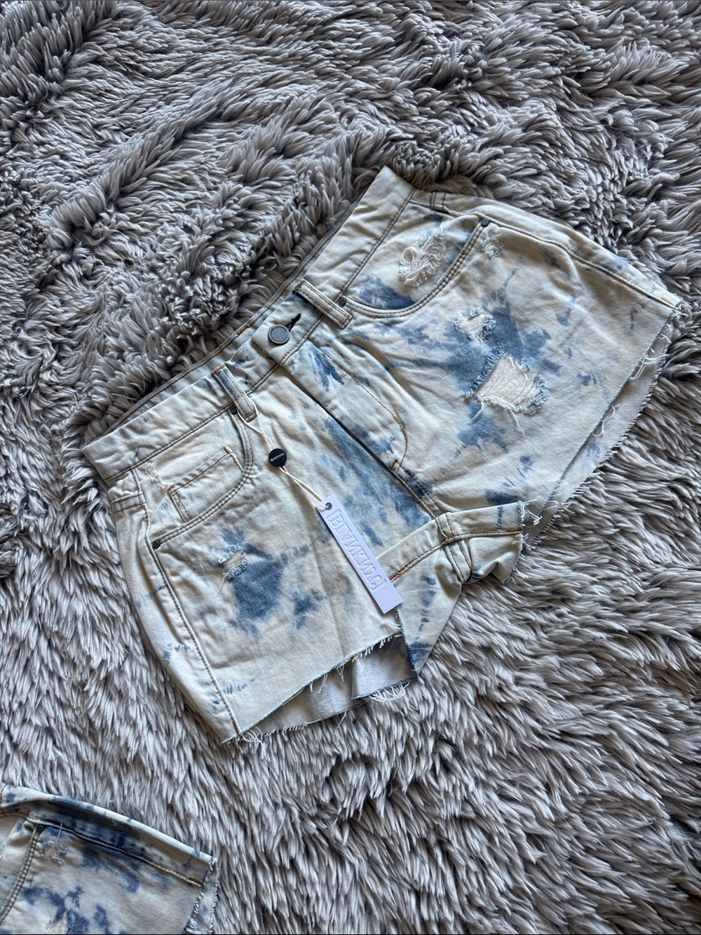 Blank NYC Light Blue & White Tie-Dye Denim Cutoff Shorts